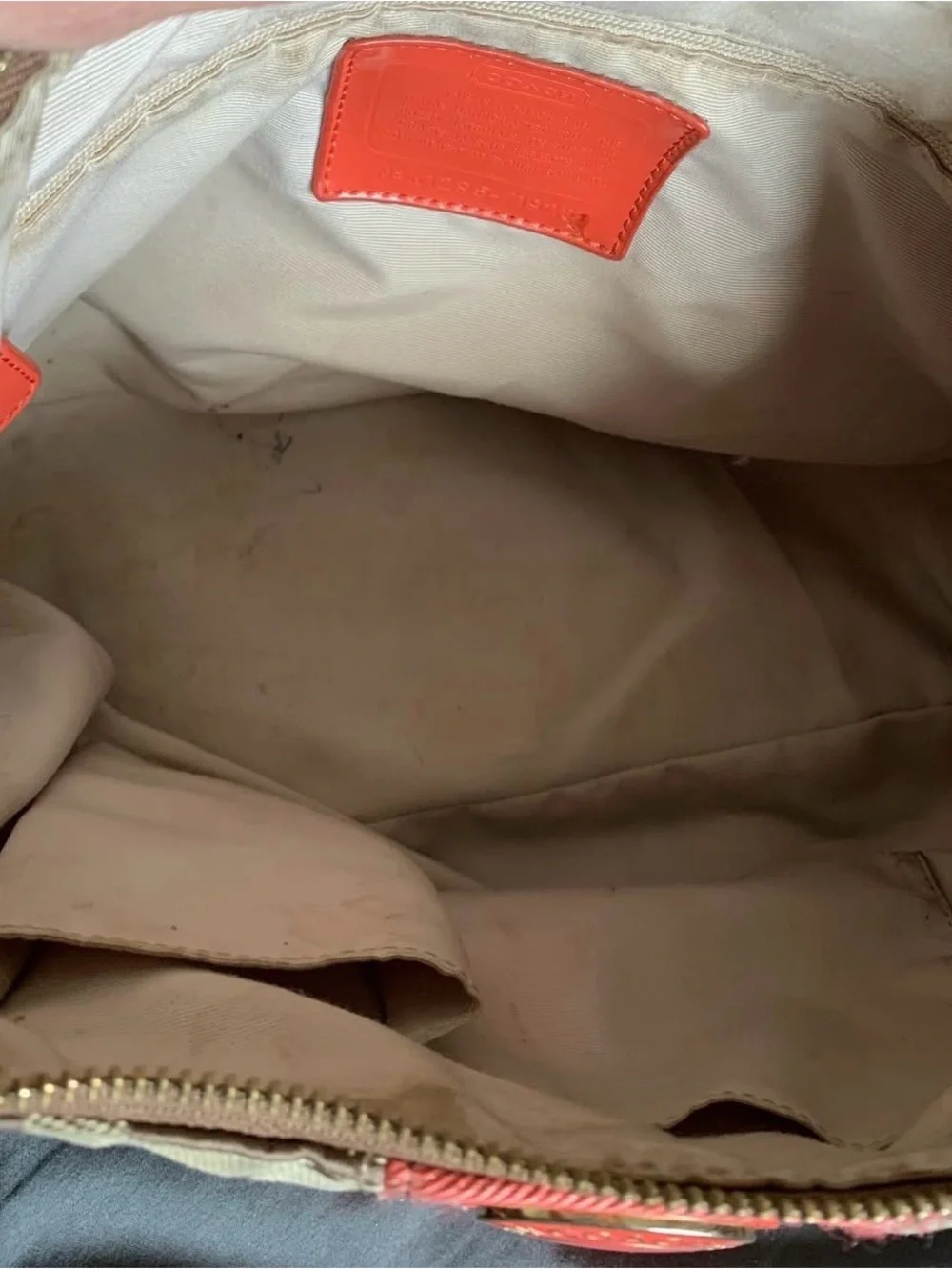 Coach Khaki Canvas Hobo with Coral Leather Accents